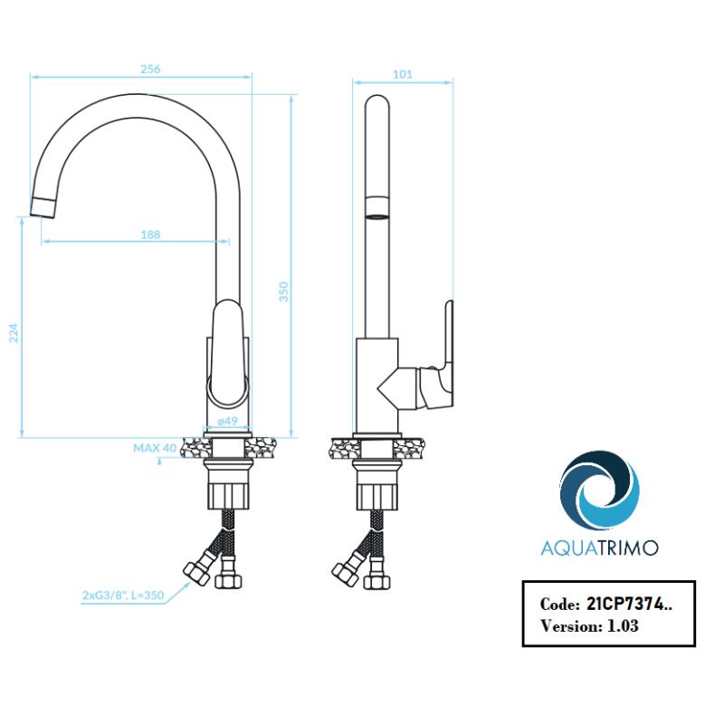 Grifo monomando de cocina AquaTrimo Chopin negro mate 21CP7374SW