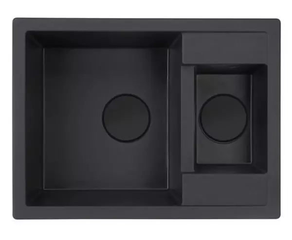 Fregadero GraniteMy Smart extraplano de granito de un seno y medio para montaje sobre encimera, negro reversible 58x44cm 1208957386