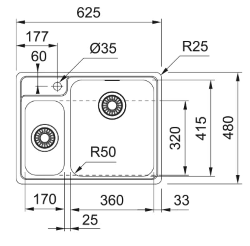 Fregadero Franke Bellissimo BCX 260 enrasado incl. agujero para grifo 625x480mm 127.0691.229