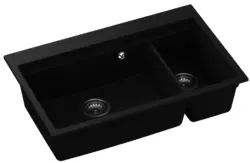 Fregadero GraniteMy Limited de un seno y medio de granito para montaje sobre encimera y bajo encimera, negro, incl. accesorio 76x48 cm 1208957389