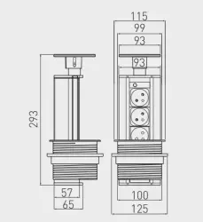 Multienchufe de cocina Indux Up & Down avellanado negro toma de tierra tipo F para encimera con 3 tomas 1208957403