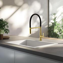 Grifo de cocina Ausmann Lavea oro PVD dorado con caño giratorio y flexible 1208957436