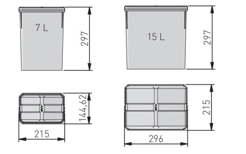 Sistema de clasificación de residuos Garbi Basket B-70-4 para cajón 70cm incl. soporte y 4 cubos de basura 1208957476