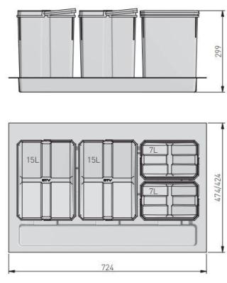 Sistema de clasificación de residuos Garbi Basket B-80-4 para cajón 80cm incl. soporte y 4 cubos de basura 1208957477