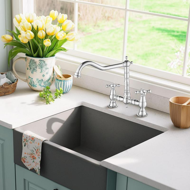 Grifo AquaTrimo Windsor2 agujeros nostalgic bridge con caño acodado cromado 21WS7653CM