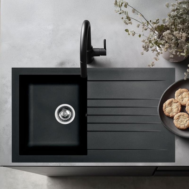 Fregadero Ausmann Fibre negro reversible con escurridor para montaje sobre encimera 86x50 cm 1208957665