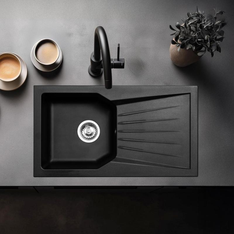 Fregadero Ausmann Fibre 6 negro reversible con escurridor para montaje sobre encimera 78x43,5 cm 1208957670
