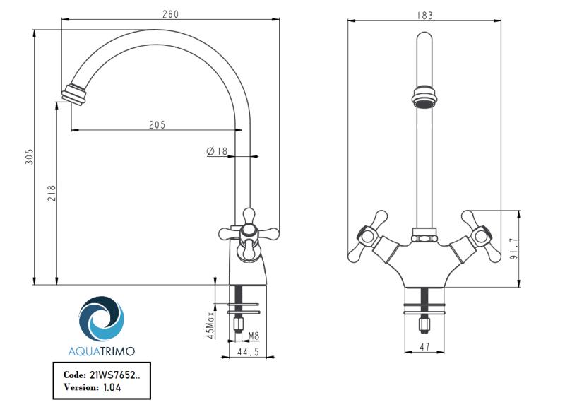 Grifo de cocina clásico AquaTrimo Windsor con caño redondo acero inoxidable 21WS7652NM