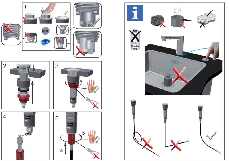 Desagüe Franke para fregaderos con desagüe integrado (turbo) con vaciado automático y pulsador de acero inoxidable 1208957709