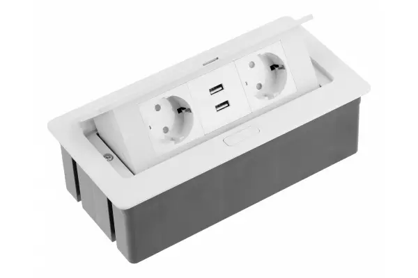 Multienchufe de cocina Indux Flip Medium, con toma de tierra tipo F para encimera o mueble alto blanco con 2 tomas y 2 cargadores USB 1208957847