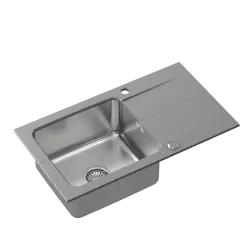 Fregadero para montaje sobre encimera Quadri Fusion de acero inoxidable con escurridor de granito gris 78x44 reversible 1208957873