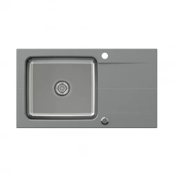 Fregadero para montaje sobre encimera Quadri Fusion de acero inoxidable con escurridor de granito gris 78x44 reversible 1208957873