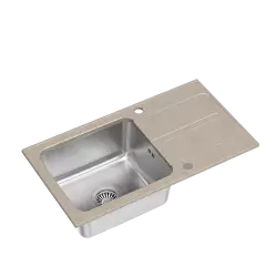 Fregadero para montaje sobre encimera Quadri Fusion de acero inoxidable con escurridor de granito beige 78x43 reversible 1208957881