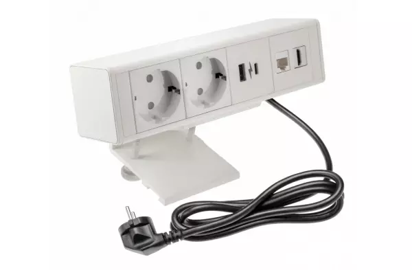 Multienchufe Indux Desk sobremesa o encimera blanco mate ( con 2 tomas) con toma de tierra tipo F, 1xUSB A, 1xUSB C, 1xRJ45 y 1xHDMI 120895792