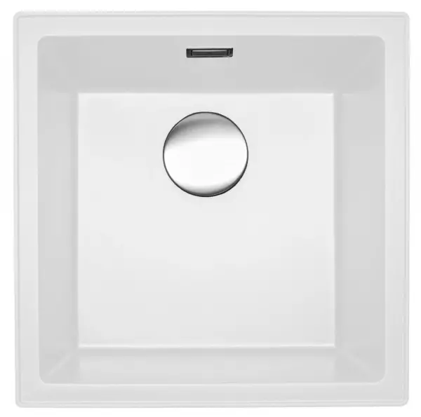 Fregadero para montaje sobre encimera Reginox Paris 40 Regi-granito blanco 40x40 con bandeja plegable y pulsador de acero inoxidable R36679