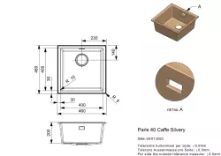 Fregadero Reginox Paris 40 Regi-granito café 40x40 cm para montaje sobre encimera con bandeja plegable y pulsador de acero inoxidable R36686