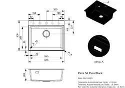 Fregadero Reginox Paris 54 Regi de granito negro 60x50 cm para montaje sobre encimera con orificio para grifo, bandeja plegable y pulsador de acero inoxidable R36808