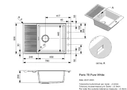 Fregadero de granito Reginox Paris 78 Regi blanco 78x50 cm para montaje sobre encimera reversible con orificio para grifo, bandeja plegable y pulsador de acero inoxidable R36822