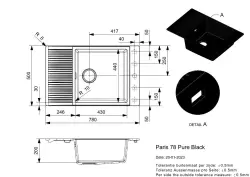 Fregadero de granito Reginox Paris 78 Regi negro 78x50 cm para montaje sobre encimera reversible con orificio para grifo de encimera, bandeja plegable y pulsador de acero inoxidable R36853