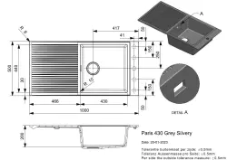 Fregadero Reginox Paris 430 Regi de granito gris 100x50 cm para montaje sobre encimera reversible con orificio para grifo de encimera, bandeja plegable y pulsador de acero inoxidable R36891