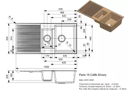 Fregadero café Reginox Paris 15 Regi-granito de un seno y medio 100x50 cm para montaje sobre encimera con bandeja plegable y pulsador de acero inoxidable R36983