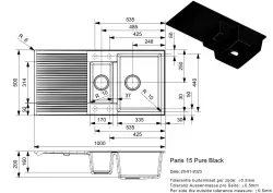 Fregadero Reginox Paris 15 Regi-granito de un seno y medio negro 100x50 cm para montaje sobre encimera con bandeja plegable y pulsador de acero inoxidable R37003