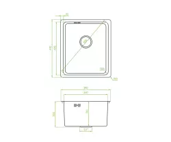 Fregadero Aquadesign R25 de acero inoxidable para montaje sobre encimera, bajo encimera y enrasado 34x40cm 1208958201