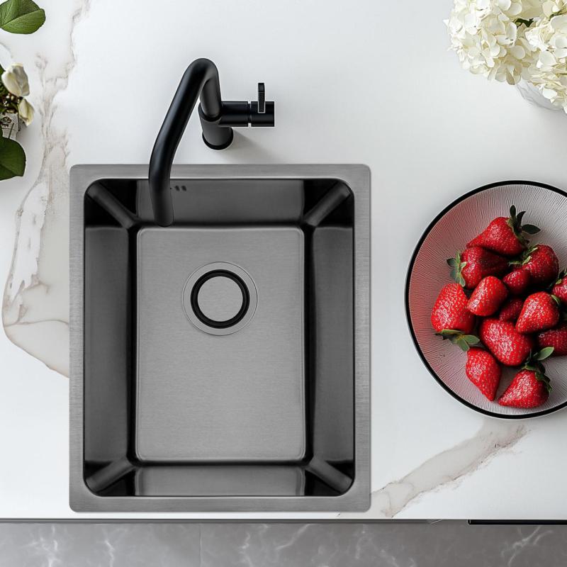 Fregadero Aquadesign R25 de acero para montaje sobre encimera, bajo encimera y enrasado gris plomo 34x40cm 1208958205