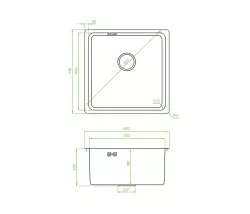 Fregadero Aquadesign R25 de acero inoxidable para montaje sobre encimera, bajo encimera y enrasado 40x40cm 1208958206