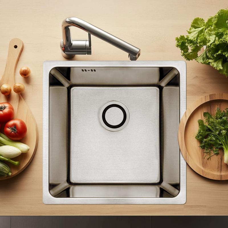 Aquadesign R25 fregadero con montura, base y encastrado en superficie, acero inoxidable 40 x 40 cm 1208958206