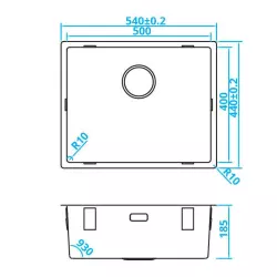 Fregadero CARESSI Basic Line de acero inoxidable 50x40 con tapón integrado actualizado CABLPP50R10