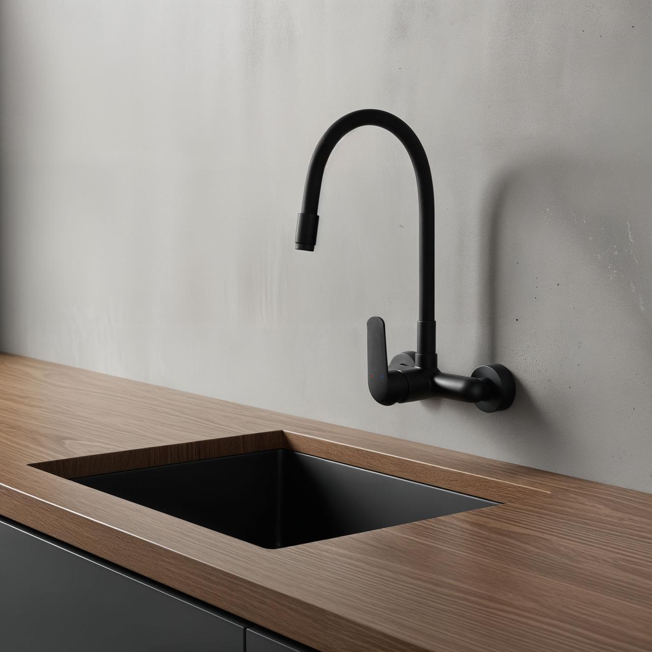 Aquatrimo Chopin grifo de pared con salida alta flexible negro mate 21CP8462SW - Productafbeelding 2