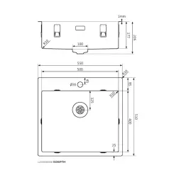 Fregadero Lorreine serie SP de acero inoxidable 55x51 cm con orificio para grifo de bancada 50SPTH