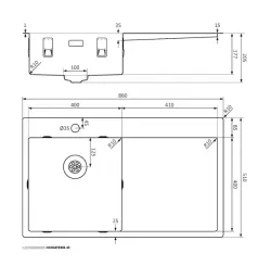 Fregadero Lorreine serie SP de acero inoxidable 86x51 cm con orificio para grifo de bancada 40SPDB-R