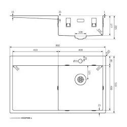 Fregadero Lorreine serie SP de acero inoxidable 86x51 cm con orificio para grifo de banco 40SPDB-L