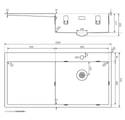 Fregadero Lorreine serie SP de acero inoxidable 100x51 cm con orificio para grifo de bancada 50SPDB-L