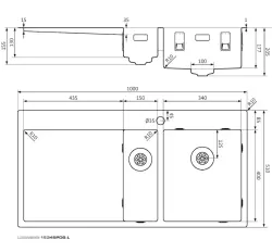 Fregadero Lorreine serie SP de acero inoxidable 100x51 cm con orificio para grifo de banco 1534SPDB-L