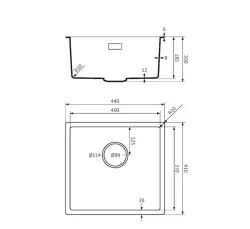 Fregadero Lorreine serie BQ 44x41cm bajo encimera negro con tapón negro 40BQ37-FU