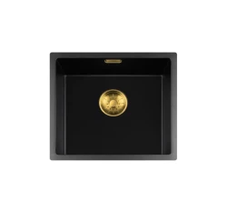 Fregadero Lorreine serie BQ 44x41cm bajo encimera negro con tapón dorado 40BQ37-FU-GOLD