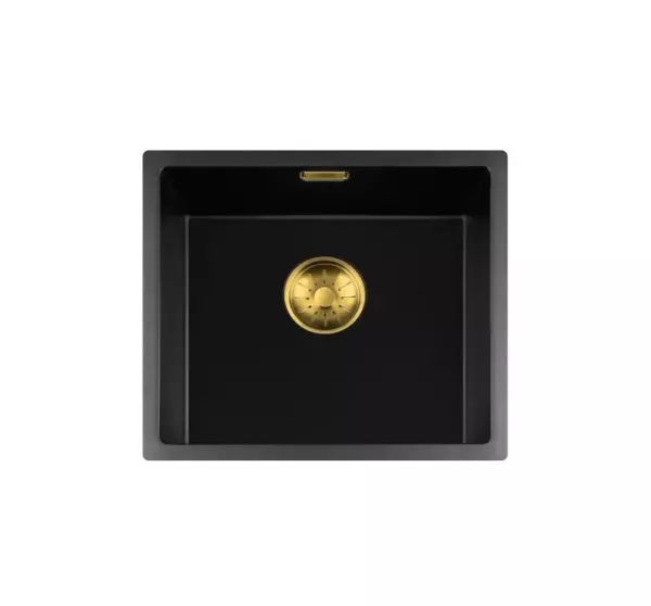 Fregadero Lorreine serie BQ 44x41cm bajo encimera negro con tapón dorado 40BQ37-FU-GOLD