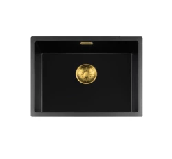 Fregadero Lorreine serie BQ 54x41cm bajo encimera y enrasado negro con tapón dorado 50BQ37-FU-GOLD