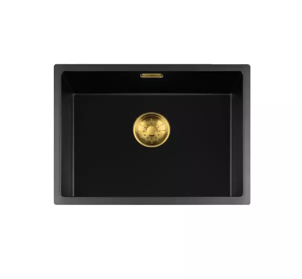 Fregadero Lorreine serie BQ 54x41cm bajo encimera y enrasado negro con tapón dorado 50BQ37-FU-GOLD