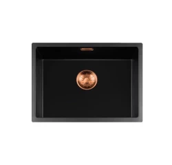 Fregadero Lorreine serie BQ 54x41cm bajo encimera y enrasado negro con tapón color cobre 50BQ37-FU-COPPER