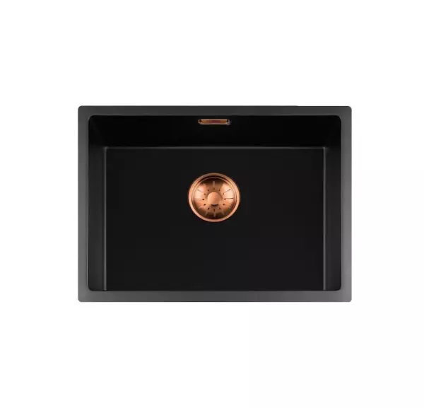 Fregadero Lorreine serie BQ 54x41cm bajo encimera y enrasado negro con tapón color cobre 50BQ37-FU-COPPER