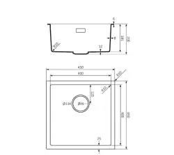 Fregadero Lorreine serie BQ 45x45cm sobre encimera negro con tapón de acero inoxidable 40BQ-T-INOX