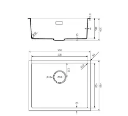 Fregadero Lorreine serie BQ 55x45cm sobre encimera negro con tapón de acero inoxidable 50BQ-T-INOX