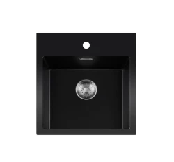 Fregadero Lorreine serie BQ 46x52cm sobreencimera negro con tapón de acero inoxidable 40BQ37TH-T-INOX