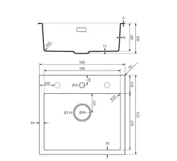 Fregadero Lorreine serie BQ 56x52cm sobre encimera negro con tapón de acero inoxidable 50BQ37TH-T-INOX