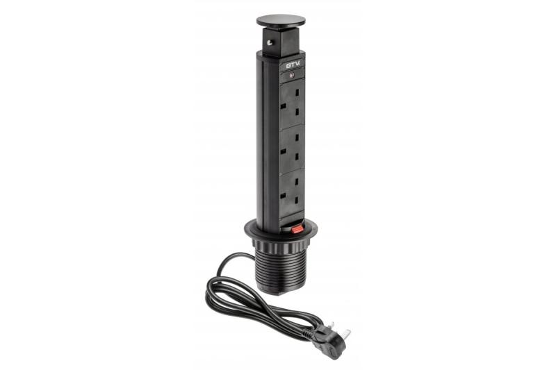 Cable alargador de encastre para escritorio de 60 mm, 3 enchufes UK (negro) VERSIÓN EN INGLÉS 1208958626