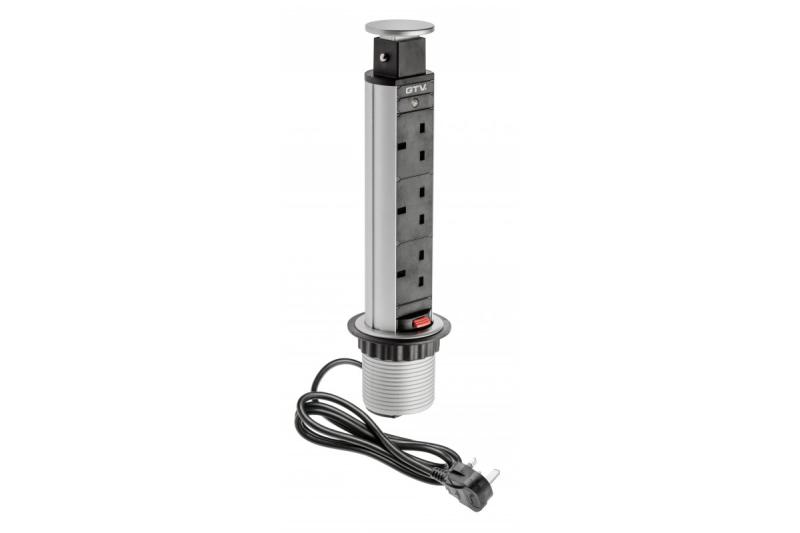 Cable alargador de encastre para escritorio de 60 mm, 3 enchufes UK (plateado) VERSIÓN EN INGLÉS 1208958627